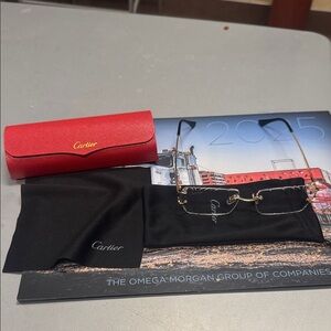 Cartier Gold Rimless Eyewear with Red Case